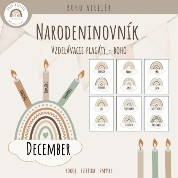 Boho narodeninovník - motív so sviečkou 