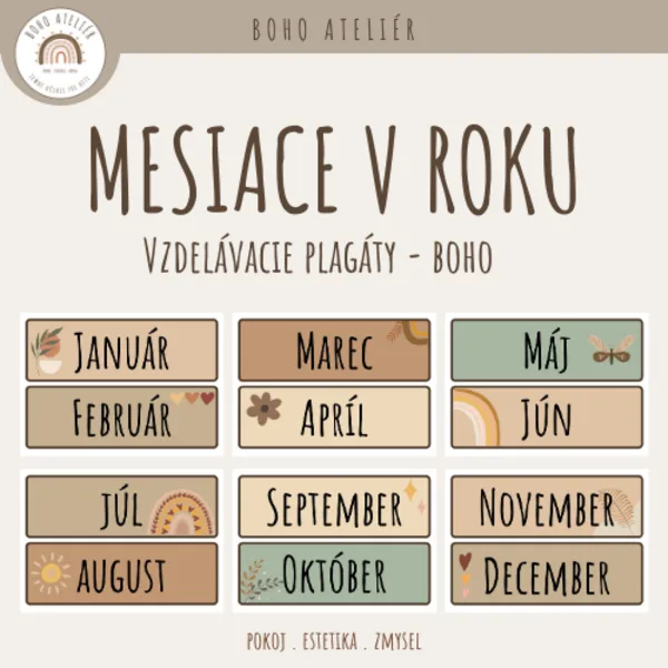 Boho plagáty – Mesiace v roku (súčasť kalendára)