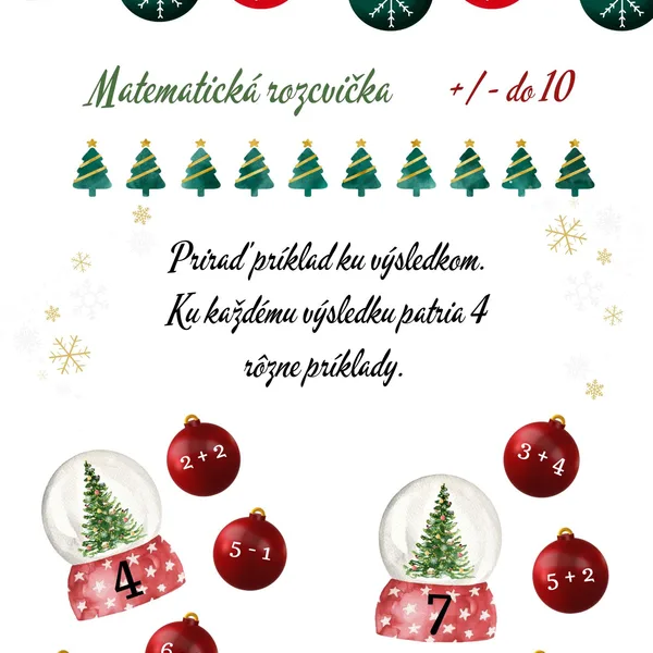 Vianočné počítanie +/- do 10