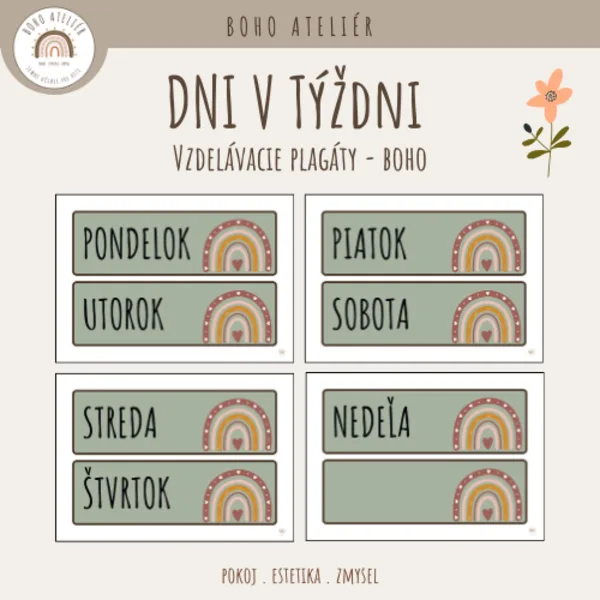 Boho kalendár - dni v týždni (súčasť kalendára)