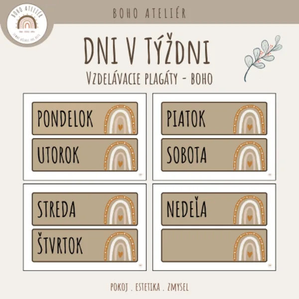 Boho plagáty – Dni v týždni (súčasť kalendára)