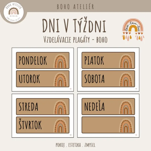 Boho kalendár - dni v týždni (súčasť kalendára)