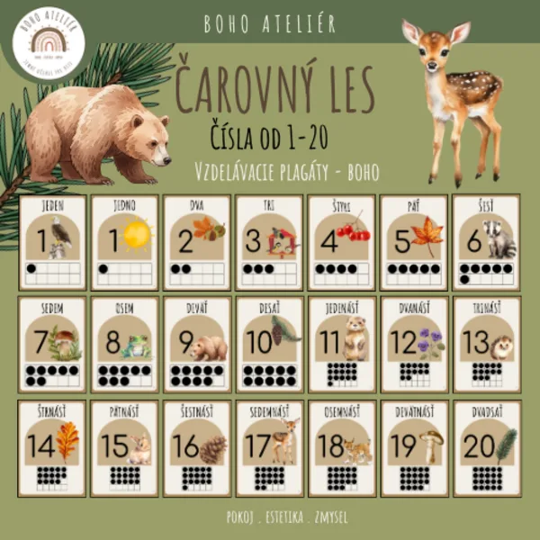 Boho plagáty s číslami od 1-20 (Čarovný les)