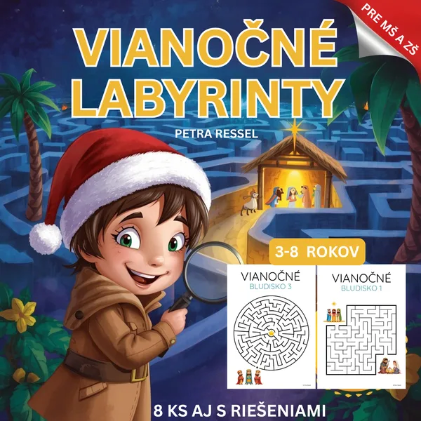 VIANOČNÉ BLUDISKÁ (LABYRINTY) 8 ks aj s riešeniami