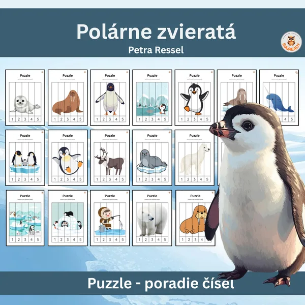 Polárne zvieratá - poradie čísel puzzle