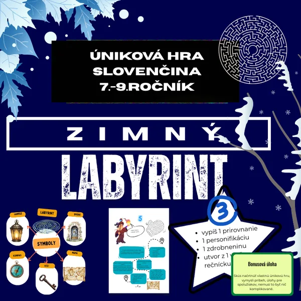 Zimný labyrint / úniková hra/ slovenčina, escape room, tvorivé hry, kreatívna hra, logické myslenie, tímová práca