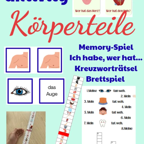 Aktivity na tému Körperteile und Schmerzen (ľudské telo a bolesti) - Beste Freunde Lektion 11 (Mein Fuß tut weh!)