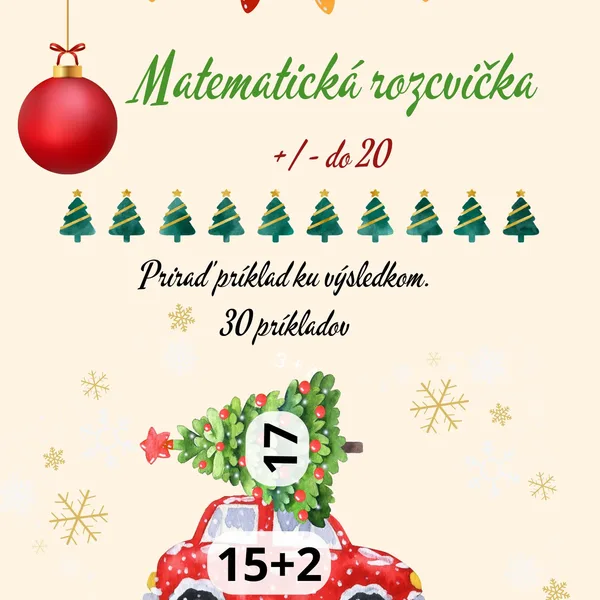 Vianočné počítanie +/- do 20