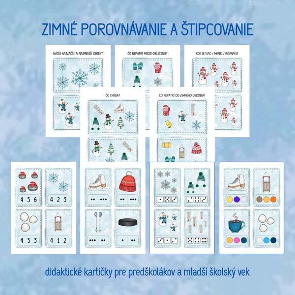 Zimné porovnávanie a štipcové aktivity – sada kartičiek pre MŠ a mladší školský vek