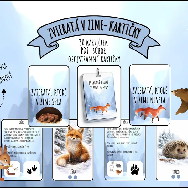 Zvieratá v zime- obojstranné kartičky🐻