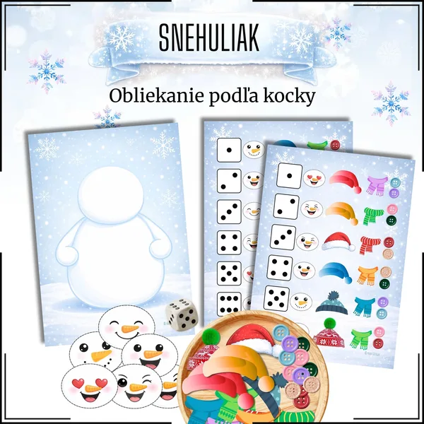 Snehuliak - obliekanie podľa kocky