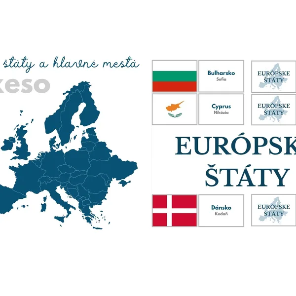 Európske štáty - PEXESO (vlajky, štáty a hl. mestá)