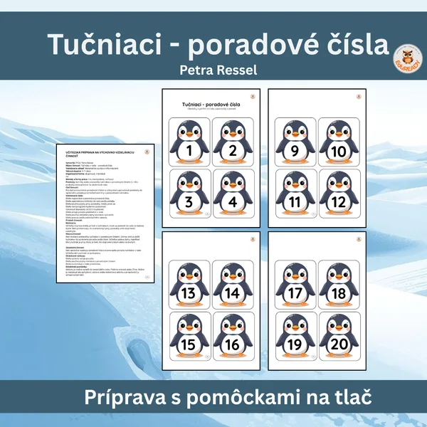 Tučniaky- poradové čísla do 10 - Príprava s materiálmi na tlač (Polárne zvieratá) 