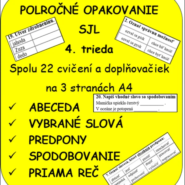 Opakovanie/precvičovanie slovenského jazyky pre 4. triedu - 1. polrok
