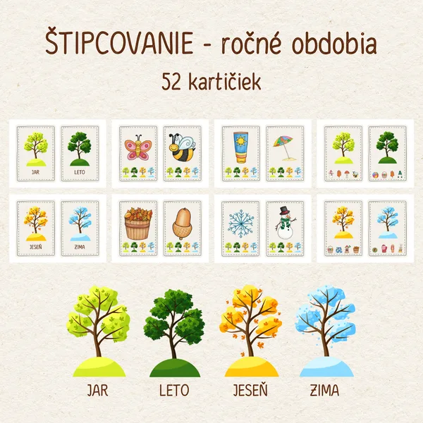 Ročné obdobia – štipcovanie (52 kartičiek)