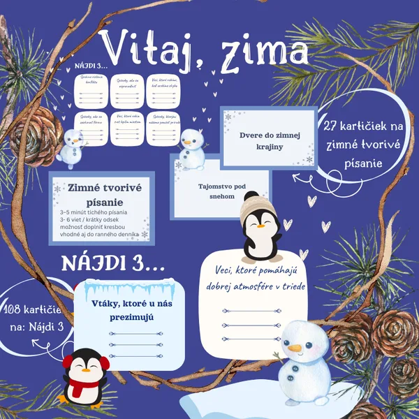 Vitaj, zima - nájdi 3/ ranné kruhy, komunikačné kartičky, tvorivé písanie, zima