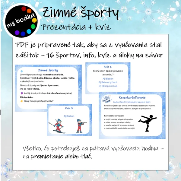 Zimné športy - prezentácia + kvíz