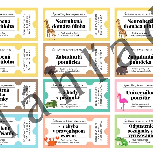Kupóny pre žiakov - motív so zvieratkami