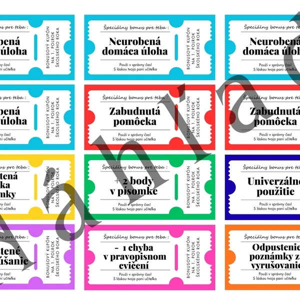 Kupóny pre žiakov - univerzálna verzia