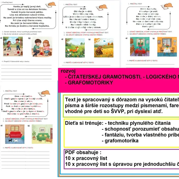 📚 ČÍTANIE S POROZUMENÍM - čitateľská gramotnosť (samostatná práca + aj úprava pre ŠVVP, dyslexiu)