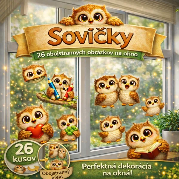 VÝZDOBA DO OKIEN OBOJSTRANNÁ – SOVIČKY veľkosť A3, A4 alebo A5