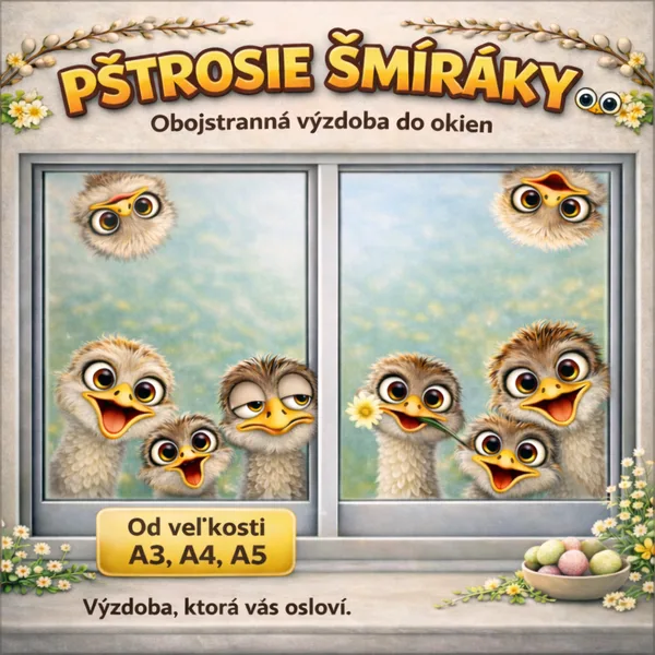 Výzdoba do okien – Pštrosie šmíráky – veľkosti A3, A4, A5