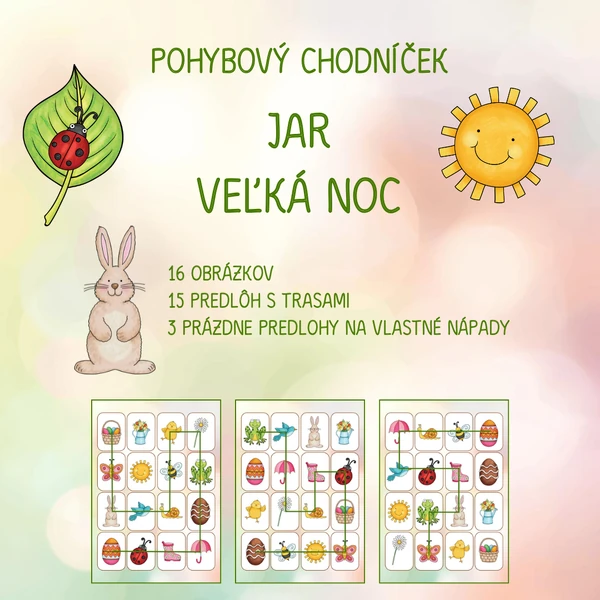 JAR – VEĽKÁ NOC – pohybový chodníček pre MŠ a 1. stupeň ZŠ (15 trás, 16 obrázkov, 3 šablóny)