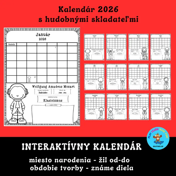 Kalendár 2026 s hudobnými skladateľmi