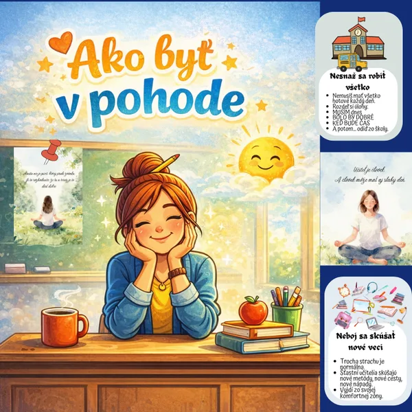 Ako byť v pohode/ príručka pre učiteľa, wellbeing, ranné kruhy, meditácia, pokoj, odbúranie stresu, plánovanie, zdravie 