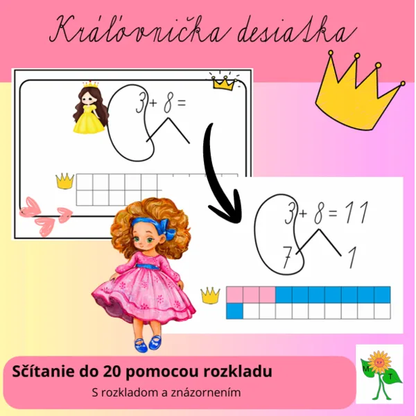 Kráĺovnička desiatka - sčítanie do 20 s prechodom cez desiatku pomocou rozkladu