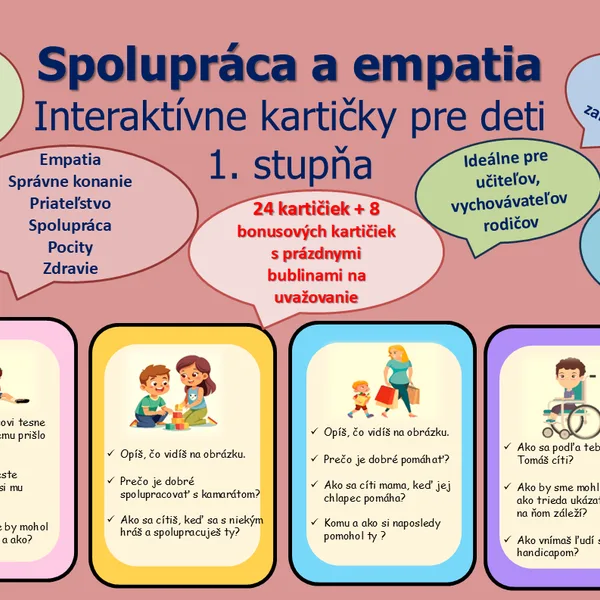 Spolupráca a empatia - interaktívne kartičky pre deti 1.stupňa 