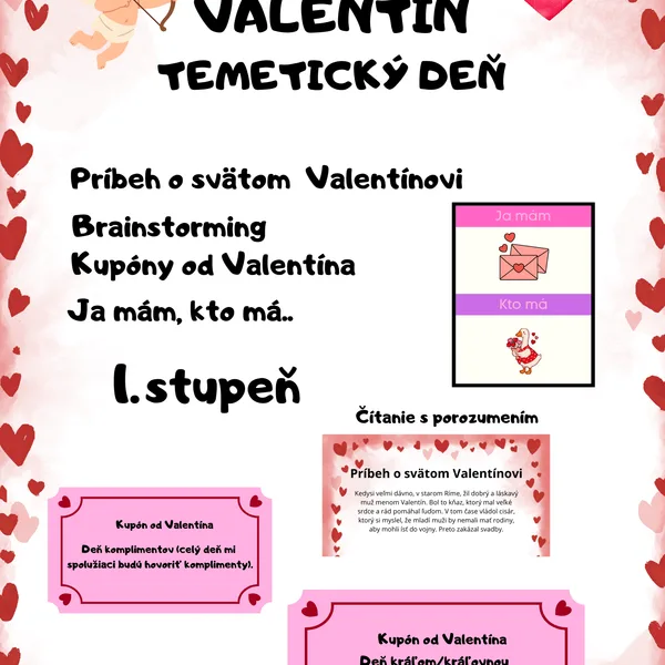 Valentín - čítanie s porozumením, kupóny, ja mám, kto má..