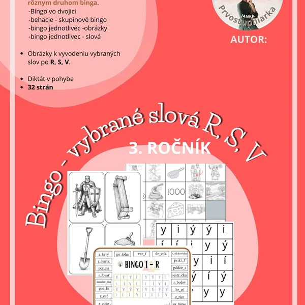Vybrané slová - R, S, V - Bingo