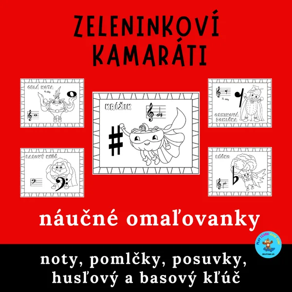 Zeleninkoví kamaráti - náučné omaľovanky- hudobné znaky