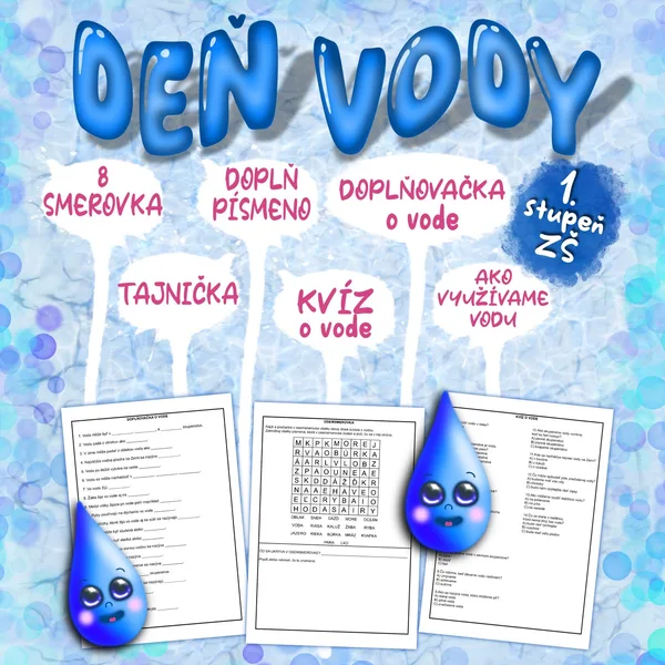 VODA - pracovné listy na DEŇ VODY pre 1.stupeň ZŠ