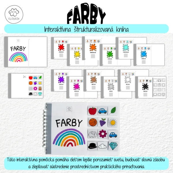 Interaktívna PDF kniha Farby, Pomôcka pre rozvoj reči a logiky, Farby, AAC, Komunikačné obrázky