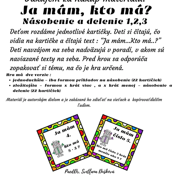 Ja mám kto má Násobilka 1,2,3