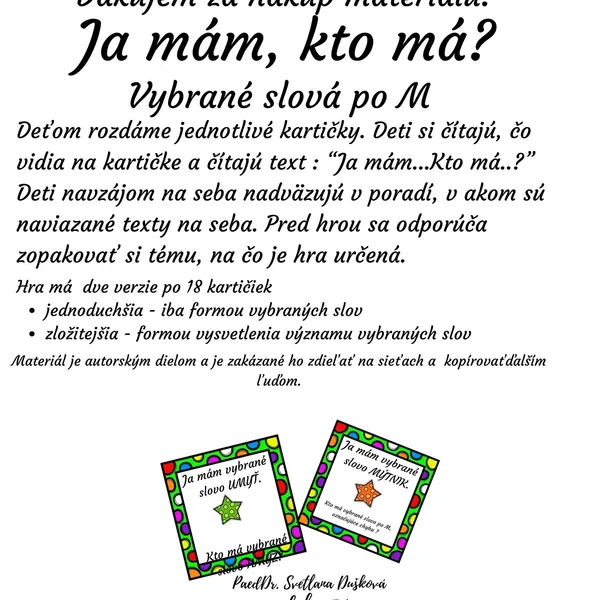 Ja mám, kto má? Vybrané slová po M