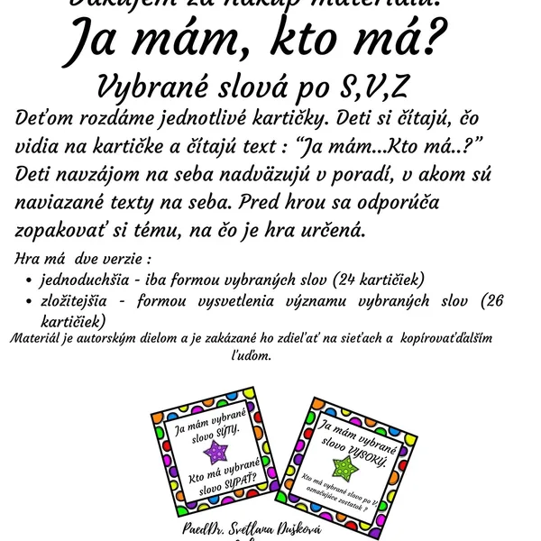 Ja mám, kto má? Vybrané slová po S, V, Z