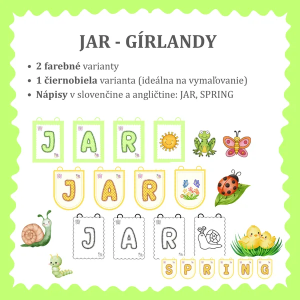Jar – gírlandy (2 farebné sady, 1 čiernobiela, nápisy v SK a AJ)