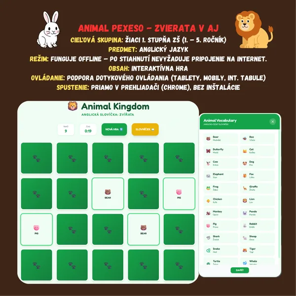 Animal Pexeso - Zvierata v AJ