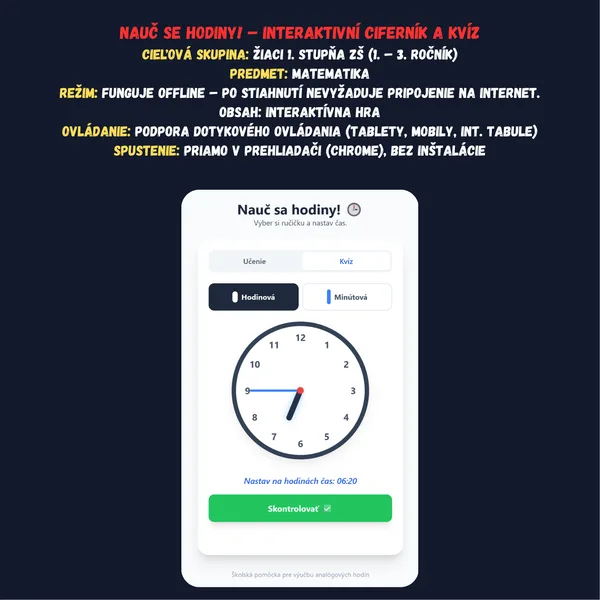 Nauč sa hodiny! – Interaktívny ciferník a kvíz