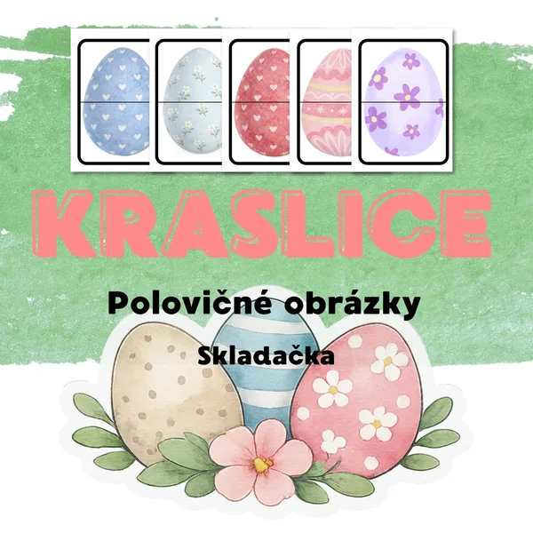 Veľkonočné kraslice - 20 skladačiek (polovičné obrázky)