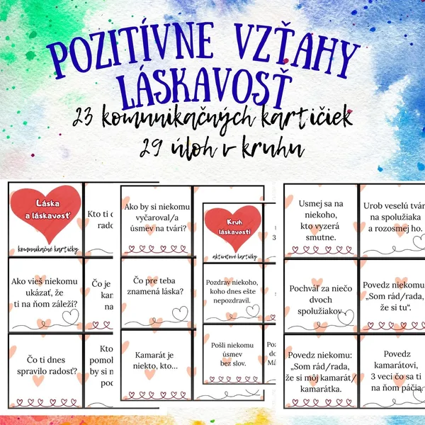 POZITÍVNE VZŤAHY, LÁSKAVOSŤ, LÁSKA - Komunikačné kartičky 