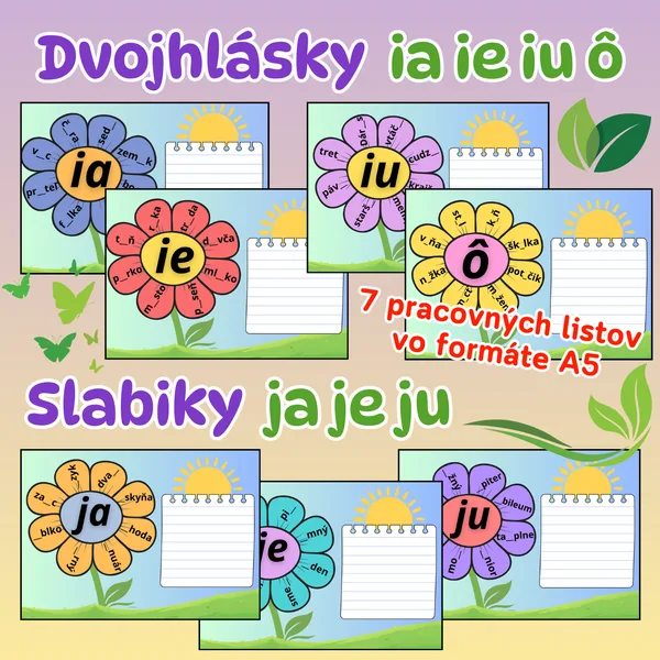 Dvojhlásky ia, ie, iu, ô / Slabiky ja, je, ju