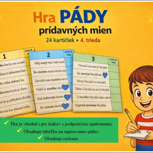 Hra PÁDY prídavných mien - 4. trieda