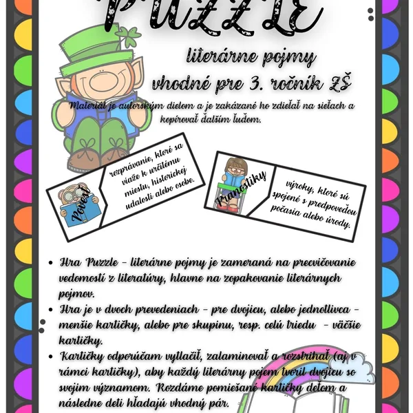 PUZZLE Literárne pojmy 3. ročník 