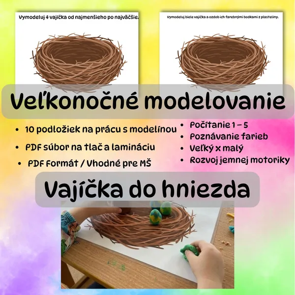 Veľkonočné modelovanie: Vajíčka do hniezda (10 podložiek na prácu s modelínou)