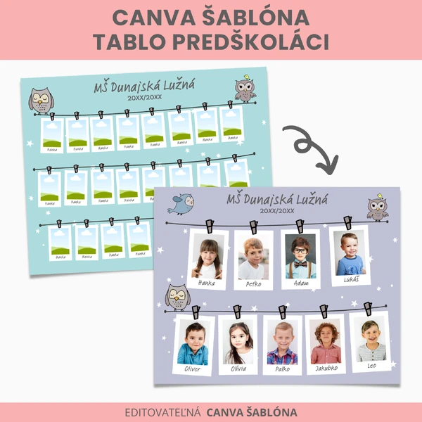 Tablo sovičky predškoláci - Canva šablóna
