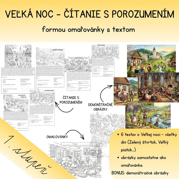 Veľká noc - čítanie s porozumením + omaľovánky